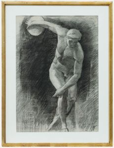 Pierre Neveu (b.1929) - Mid 20th Century Charcoal Drawing, Study of Discobolus