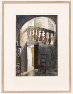 Pauline Plummer (b.1933) - Framed Contemporary Pastel, Château Staircase