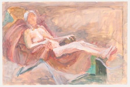 Pauline Plummer (b.1933) - 20th Century Oil, Reclining Nude on Maroon Chair