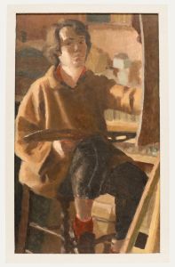 Pauline Plummer (b.1933) - Mid 20th Century Oil, Self-Portrait on Stool