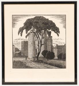 Rev Maurice Frederic Foxell KCVO (1888-1981) - Linoprint, Study of a Castle