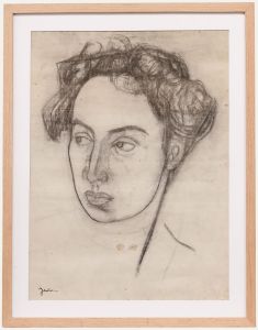Christian Julia (1921-1991)-Mid 20th Century Charcoal Drawing, Curly Haired Lady