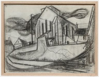 Christian Julia (1921-1991) - Mid 20th Century Charcoal Drawing, Church Study