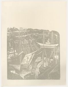 Victor Rebuffo (1903-1983) - Mid 20th Century Woodcut, Boats & Harbour