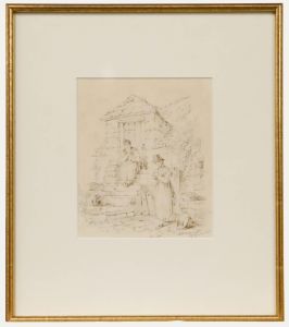 Paul Sandby Munn (1773-1845) - 1839 Graphite Drawing, At the Cottage Door