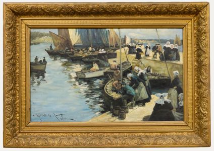 Roberto le Rossett - Framed 1909 Oil, Unloading the Catch