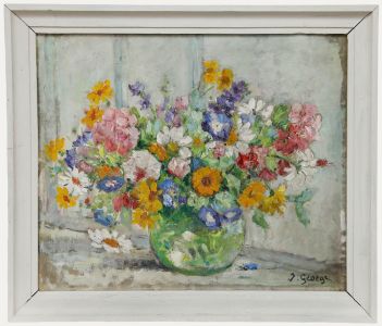 J. George - Framed Mid 20th Century Oil, Cottage Garden Flowers