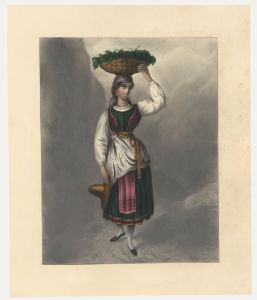 Early 19th Century Watercolour - Woman Carrying Basket