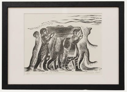 Angela Lemaire (1944-2025) - 2005 Woodcut, Funeral with Subterraneans