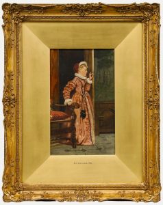 Sir James Dromgole Linton (1840-1916) - Watercolour, Elizabethan Lady
