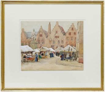 Charles Edward Hannaford RBA (1863-1955) - Watercolour, Cloth Market