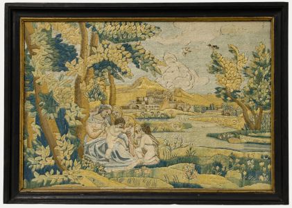 Framed 19th Century Embroidery - The Holy Family with St John the Baptist