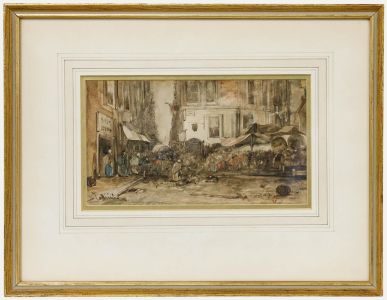 Mid 19th Century Watercolour - Market in Rotterdam