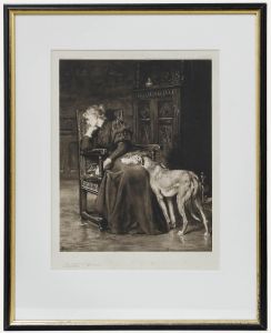 Briton Riviere (1840-1920) - Photogravure, Lady Tennyson & her Wolfhound