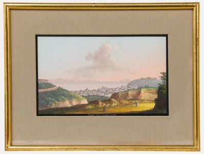 Framed Late 19th Century Gouache - Napoli da Capodimonte