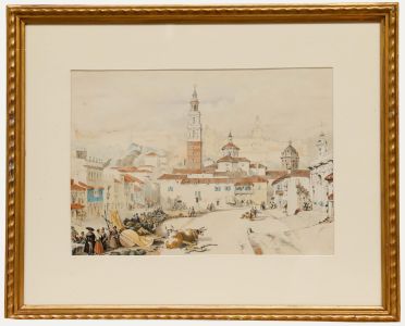 Mid 19th Century Watercolour - Spanish Town Scene