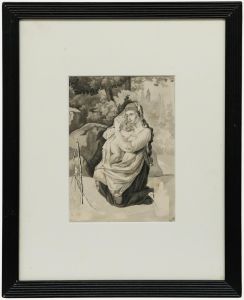After Pauline Auzou (1775-1835) - Framed Watercolour, Daria (Maternal Fear)