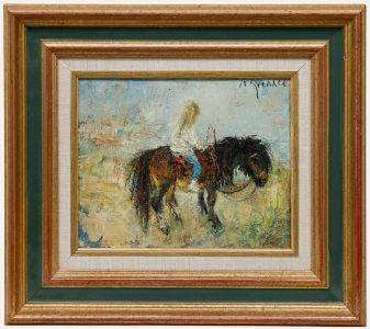 Jean Le Guennec (1924-1988) - Framed Mid 20th Century Oil, Girl with a Pony