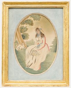 Framed Early 19th Century Silkwork - The Young Shepherdess