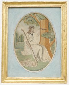 Framed Early 19th Century Silkwork - Portrait of Erminia