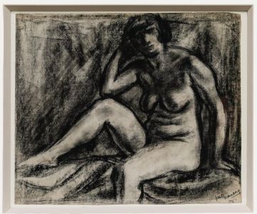 Paul Hannaux - 1935 Charcoal Drawing, Seated Nude