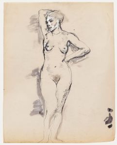 Paul Hannaux - Mid 20th Century Pen and Ink Drawing, Standing Nude