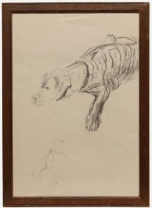 Mid 20th Century Graphite Drawing - Resting Dog