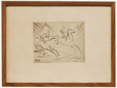 Framed Early 20th Century Etching - Galloping Racehorses