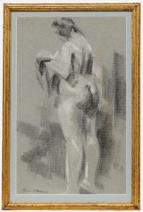 Bernard Adams - Framed Mid 20th Century Charcoal Drawing, Reading Nude
