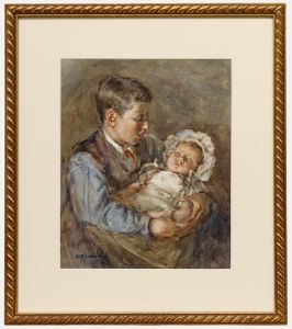 David McBeth Sutherland (1883-1973) - 1908 Watercolour, Sibling Portrait