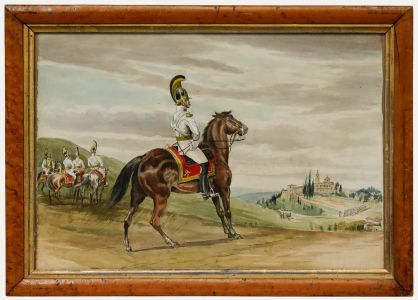 19th Century Watercolour - Cavalry Officer Overlooking the Certosa di Firenze