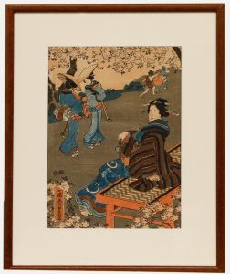 Japanese School - 19th Century Woodblock, Relaxing Under the Cherry Blossom