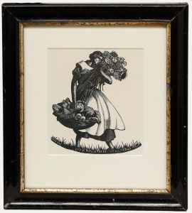 Clare Leighton - 1937 Woodcut, Woman with Flowers