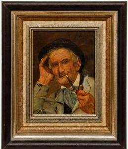 Josef Süss - Early 20th Century Oil, Portrait of a Man Smoking a Pipe
