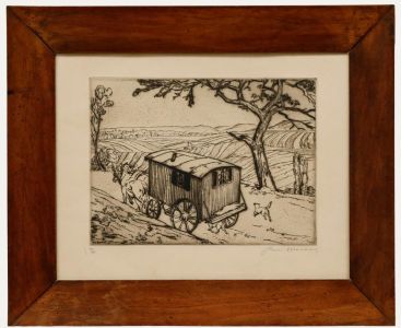René Allenbach - Framed Early 20th Century Etching, Horse-Drawn Caravan