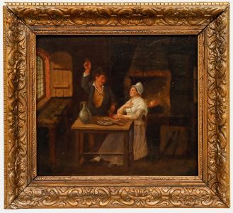 Framed Early 19th Century Oil - A Toast at Dinner