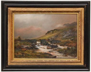 Framed Late 19th Century Oil - Cattle Crossing a Bridge