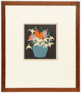 John Hall Thorpe - Framed Early 20th Century Woodcut, Crocus & Snowdrops