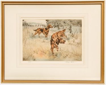 Henry Wilkinson - Framed 20th Century Etching, Red Setters in a Rural Landscape