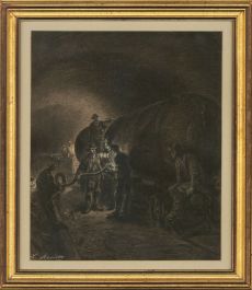 Léon Benett (1839-1917) - Very Fine Charcoal Drawing,The Railway Tanker