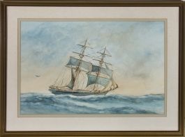 Framed Mid 20th Century Watercolour - Schooner at Sea