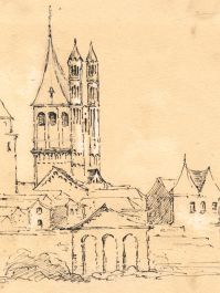 Mid 19th Century Pen and Ink Drawing - Buildings