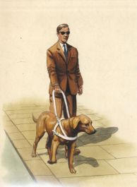 David Rook Author David Rook - 1960 Gouache, Man Walking Dog Illustration