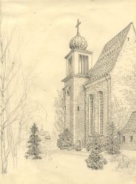 Mid 20th Century Pen and Ink Drawing - Church