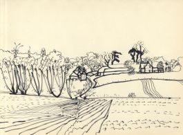 John Burningham - Mid 20th Century Pen and Ink Drawing, View across Fields