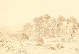 English School 19th Century Pen and Ink Drawing - Classical River Landscape