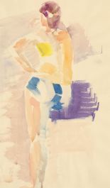20th Century Watercolour Leaning Nude