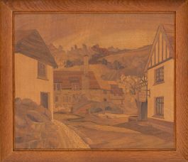Framed 20th Century Woodcut - A Sleepy Village