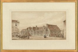 Framed Late 19th Century Watercolour - Victorian Street Scene