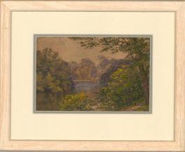 Framed Late 19th Century Watercolour - Lakeside View